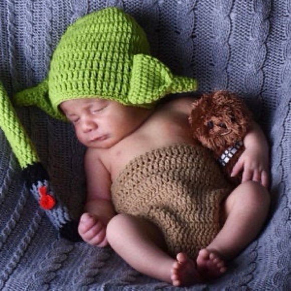 NWOT CUSTOM MADE Green Knit Baby Yoda Hat & Diaper Cover Infant Photos Costume - Picture 5 of 5